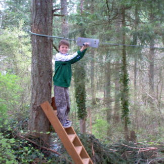 125 ft D&D Flyer Zip Line Kit, Cable Ride for Backyard Excitement, 125' Zipline, Heavy Duty 350 lbs Cap., Made in USA! Special! Free Tensioning Kit and Tire Bumper.